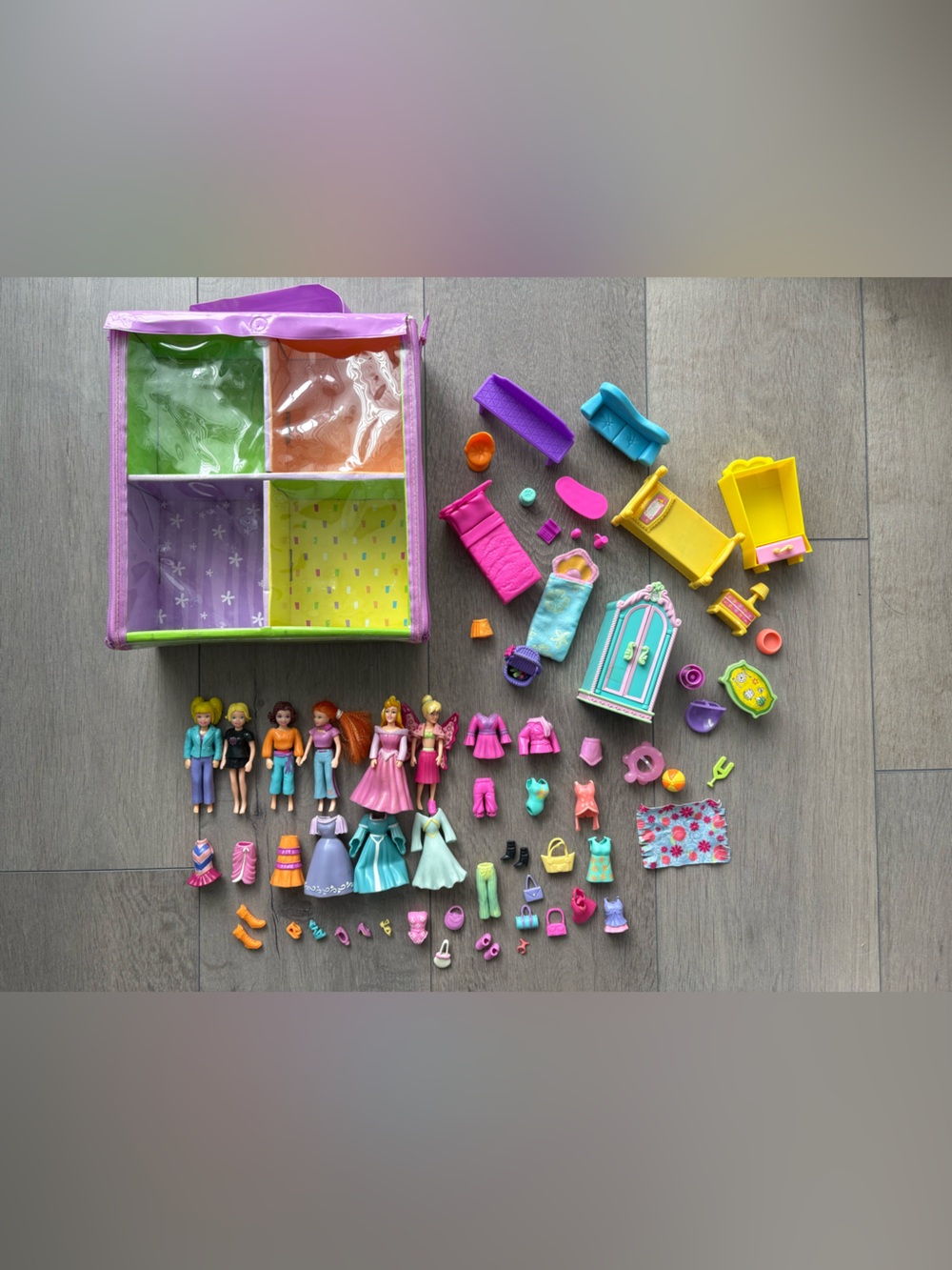 Vintage Polly Pocket Y2K 2000s Lot Dolls Rubber Clothes, Shoes, & Accessories